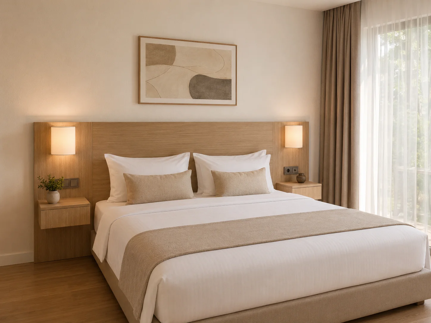 Lumy Suites Hotel için üretilen ahşap yatak başlığı ve oda mobilyaları